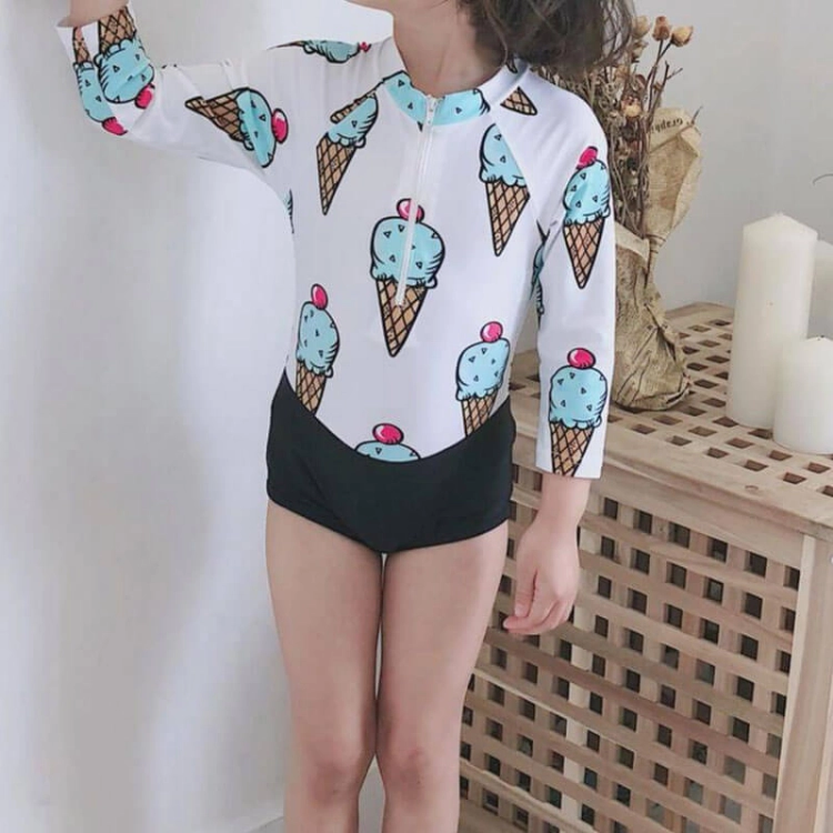 Picture of Front Zip Ice Cream Swimsuit with Swim Cap