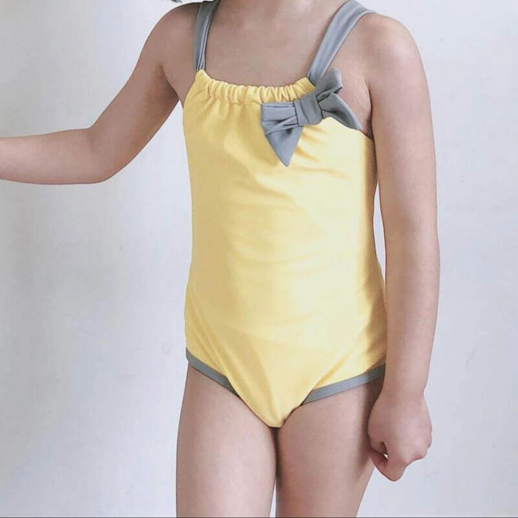 Picture of Yellow Swimsuit and Grey Bow with Swimming Cap