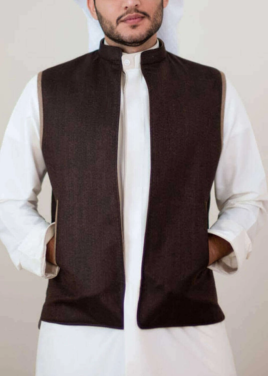 Picture of Dark Brown and Beige Vest for Men (Worn on Both Sides)