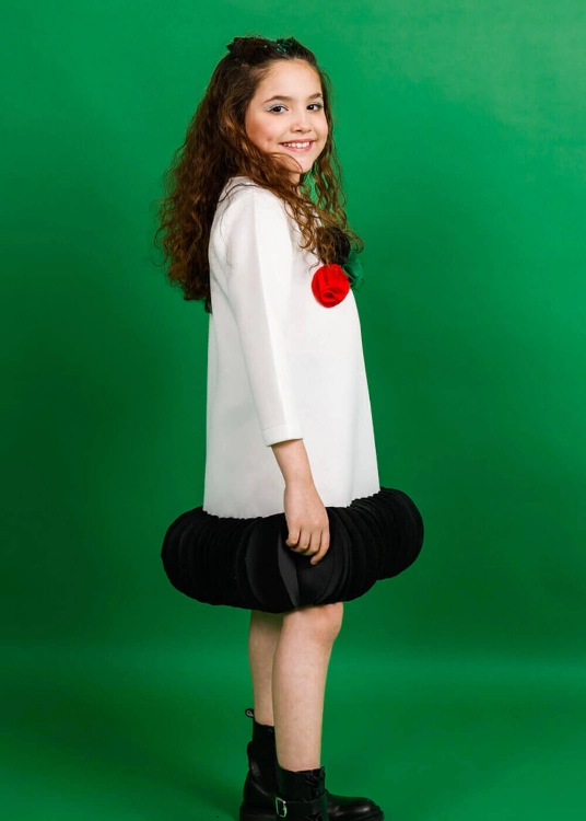 Picture of Dress With Three Flowers For Girls (With Black Name Embroidery Option)