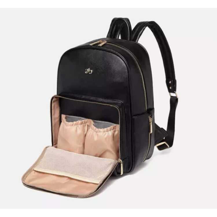 Picture of Black Leather Maternity Backpack With Changing Pad Travel (With Name Embroidery)