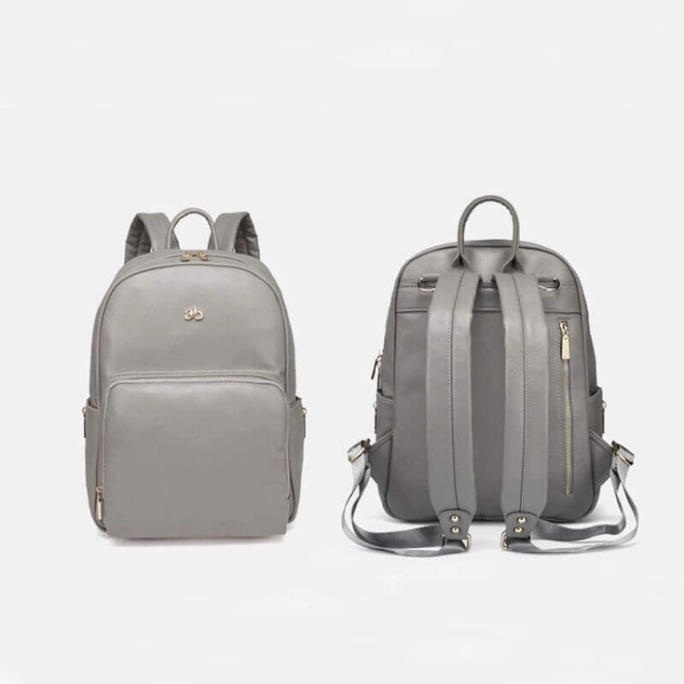 Picture of Grey Leather Maternity Backpack With Changing Pad Travel (With Name Embroidery)