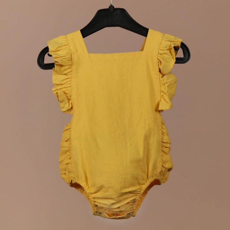 Picture of Yellow Sleeveless Suit For Babies (With Name Embroidery)