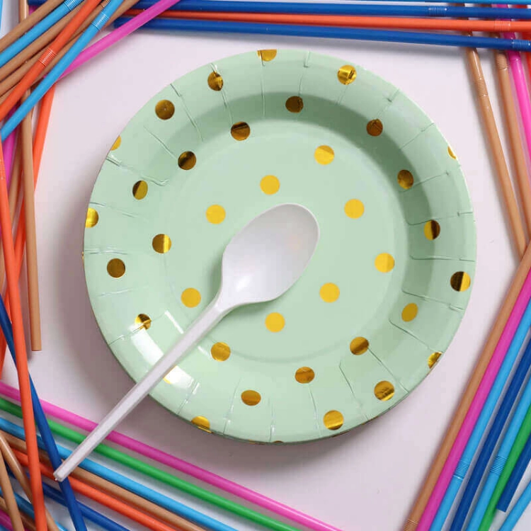 صورة Green With Gold Dotted Paper Plate