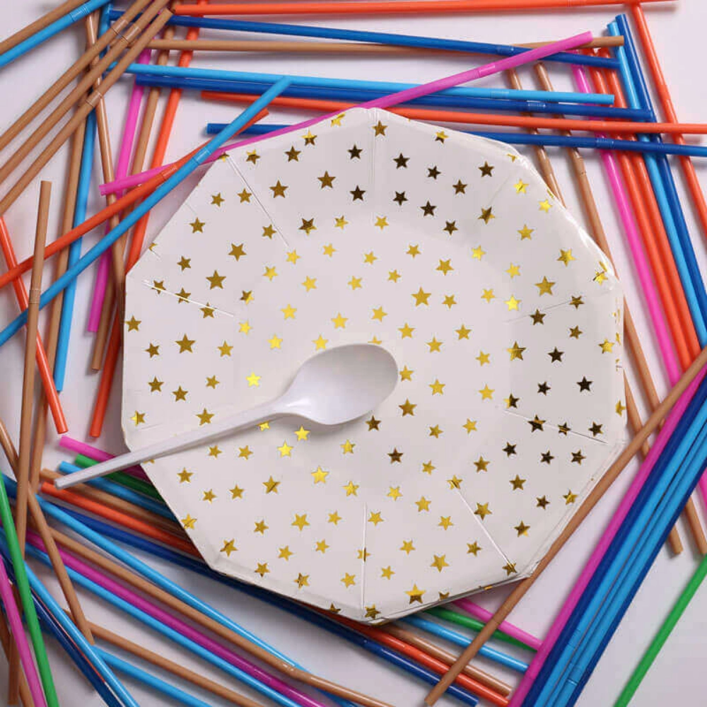 صورة White And Gold Star Paper Plate