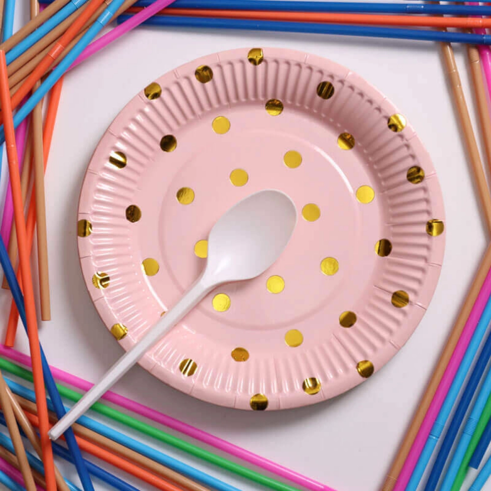 صورة Pink And Gold Dotted Paper Plate