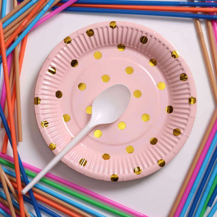 صورة Pink And Gold Dotted Paper Plate
