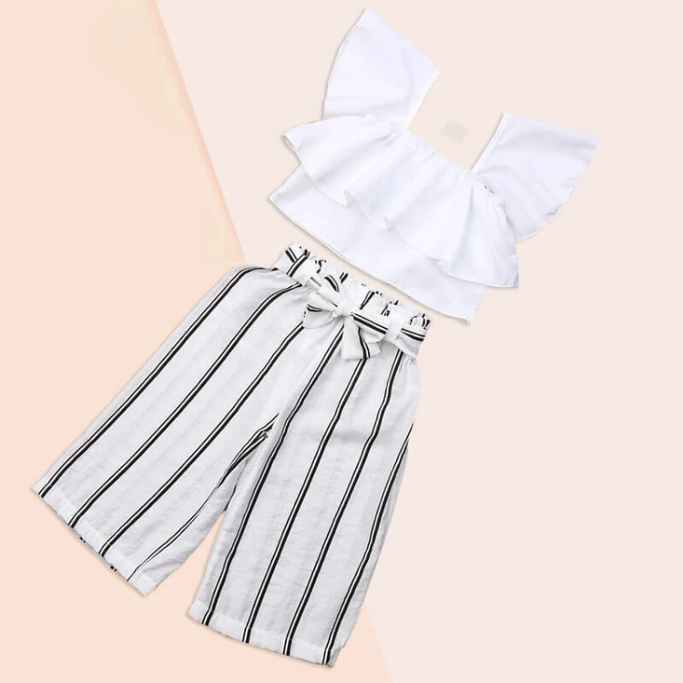 Picture of White Crop Top With Pant For Girls