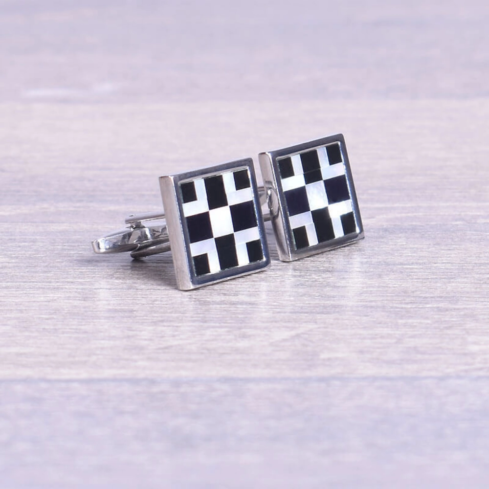 Picture of Silver Cufflink With Black & White Squares