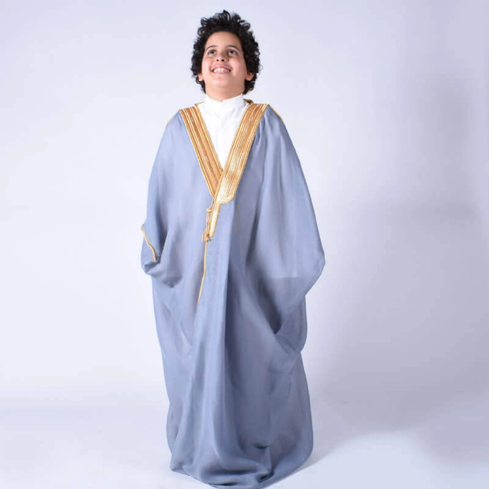 Picture of Gray Bisht Al Nukhba For Boys (With Name Embroidery)