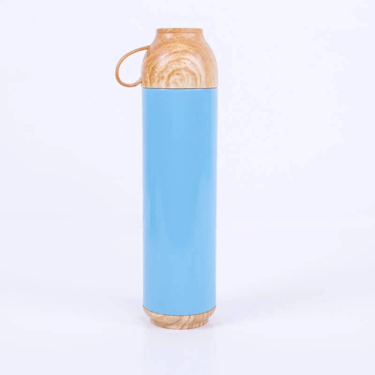Picture of 500 ML Blue Wooden Hot and Cold Beverage Bottle