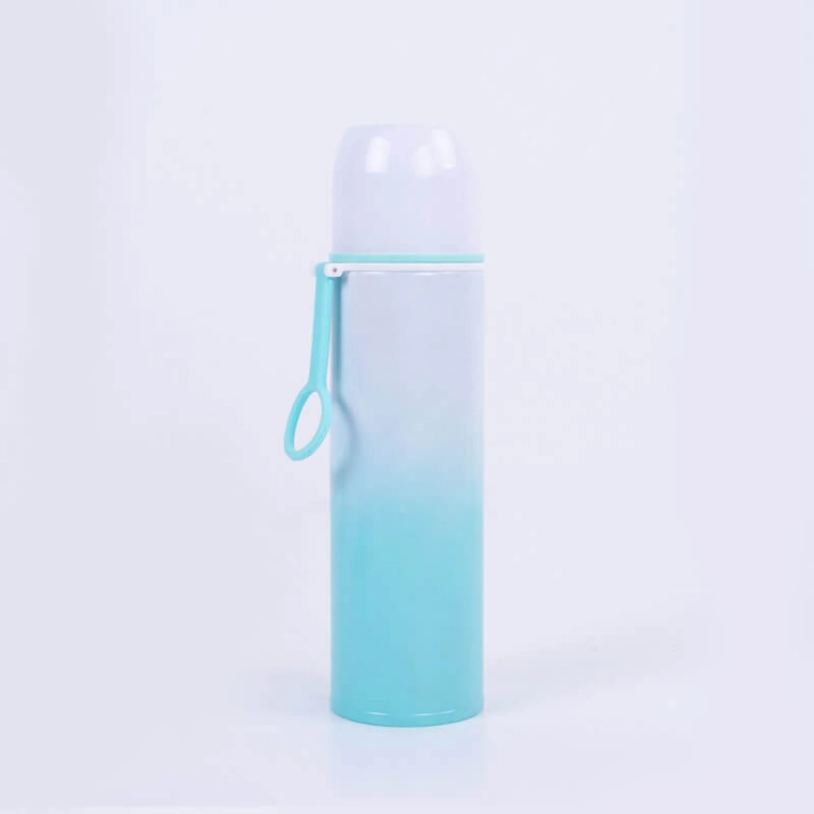 Picture of 450 ML White and Turquoise Hot and Cold Beverage Bottle with Cups (With Name Printing Option)