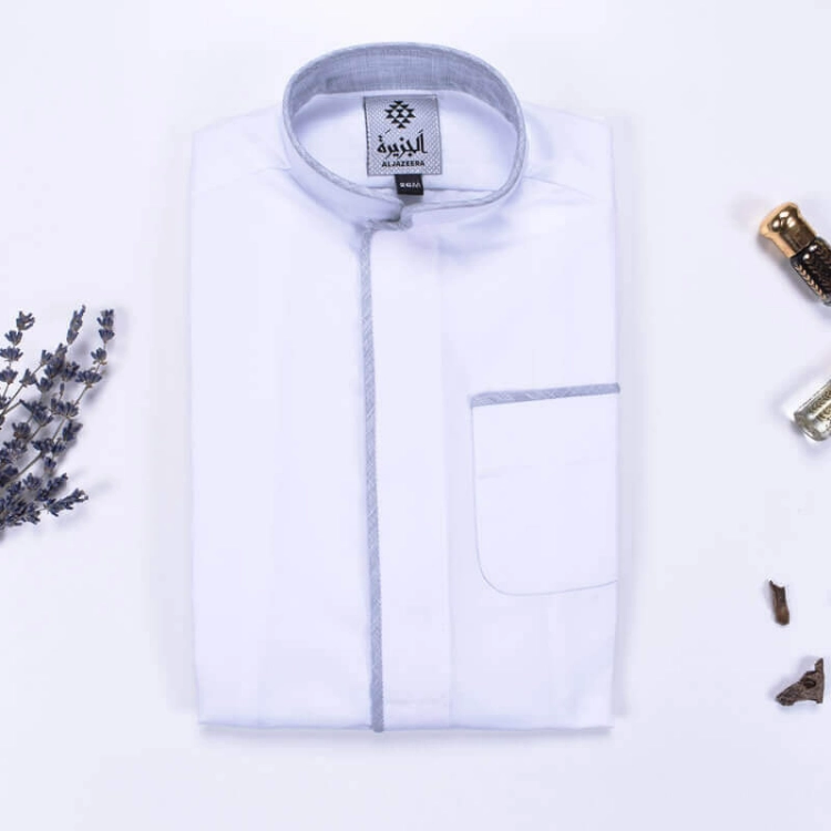 Picture of Zgert Dishdasha With Light Gray Line For Boys (With Name Embroidery)