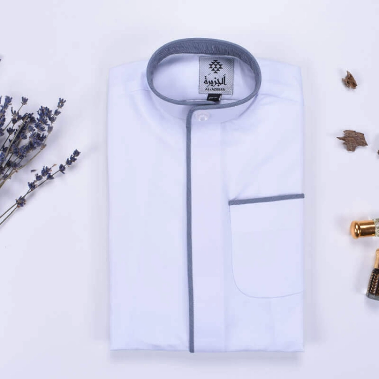 Picture of Special Dishdasha With Dark Gray Line For Boys (With Name Embroidery)