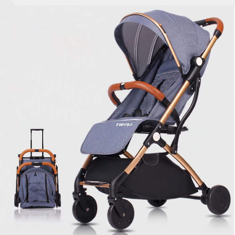 Picture of Blue Baby Stroller With Brown Handle (With Bag Name Embroidery Option)