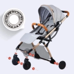 Picture of Blue Baby Stroller With Brown Handle (With Bag Name Embroidery Option)