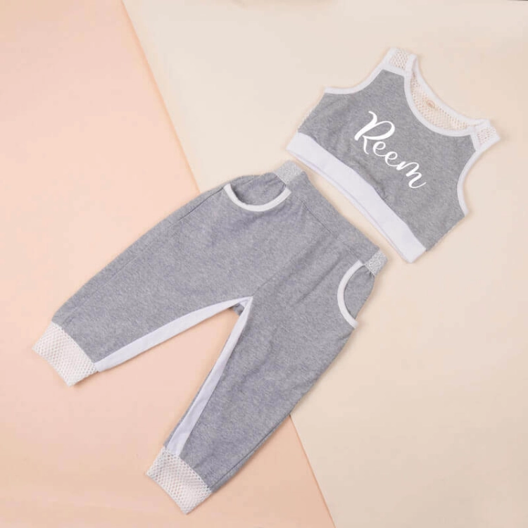 Picture of Two Pieces Grey Sleeveless Set For Kids (With Name Printing)