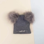 Picture of Grey Beenie Cap With Fur For Kids (With Name Embroidery) - Suitable For Below 2 Years