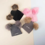 Picture of Grey Beenie Cap With Fur For Kids (With Name Embroidery) - Suitable For Below 2 Years