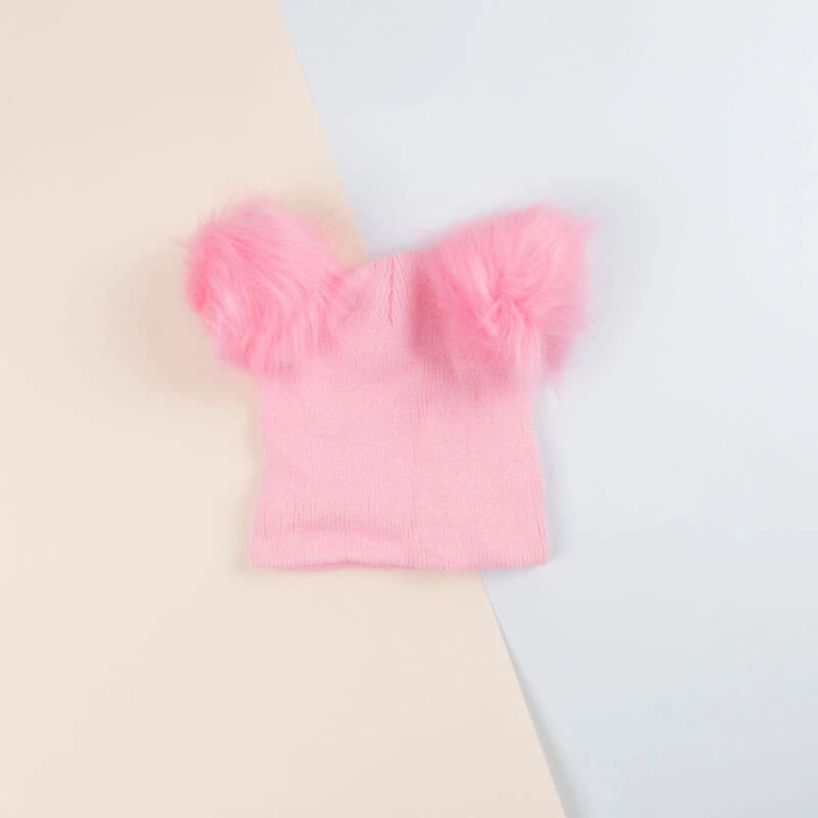 Picture of Pink Beenie Cap With Fur For Kids (With Name Embroidery) - Suitable For Below 2 Years