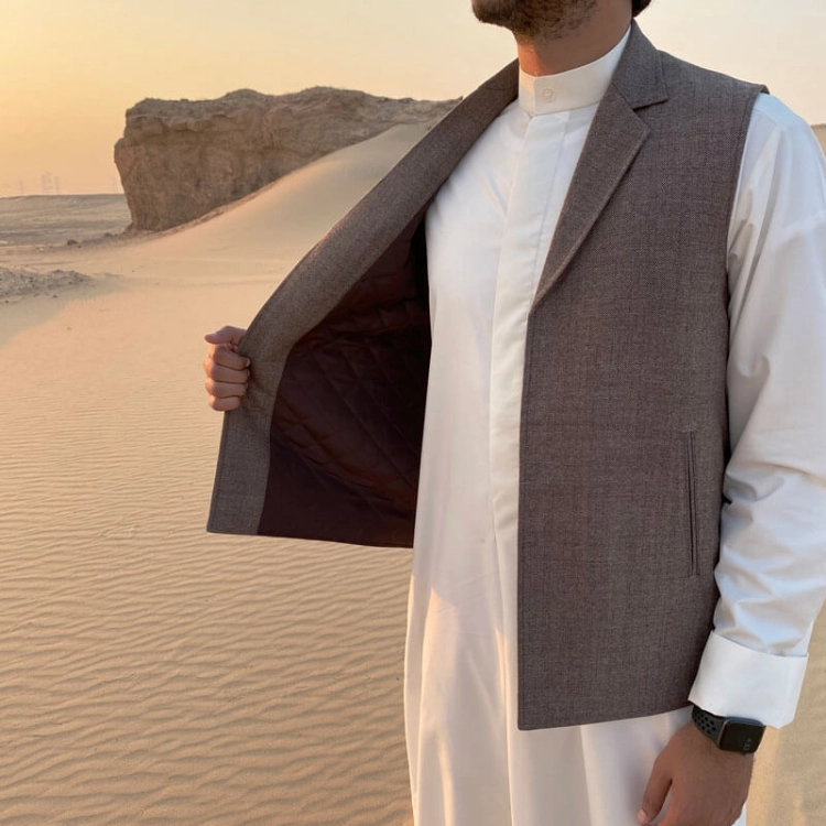 Picture of Beige Collar Winter Vest For Men