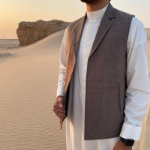 Picture of Beige Collar Winter Vest For Men