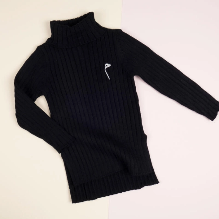 Picture of Black Turtleneck Pullover Knee Long Top For Kids (With Name Embroidery)