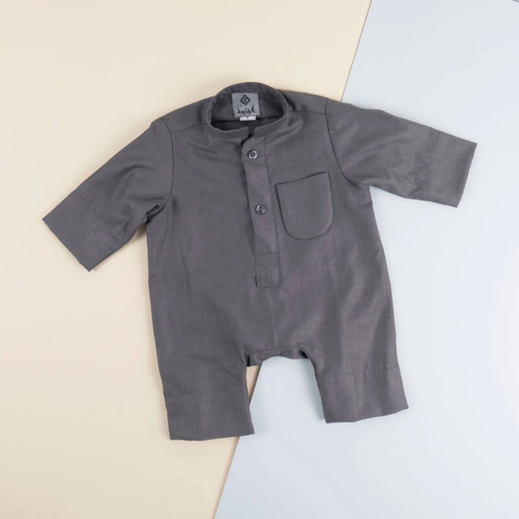 Picture of Grey Winter Al Jazeera Dishdasha For Newborn (With Name Embroidery)