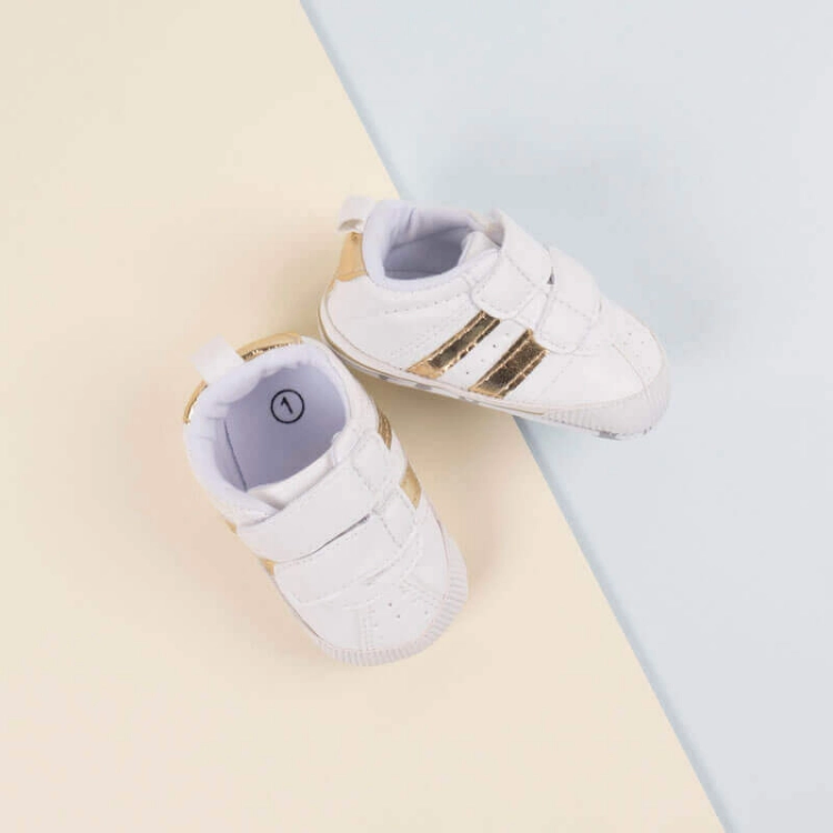 Picture of White And Gold Stripes Shoes For Baby