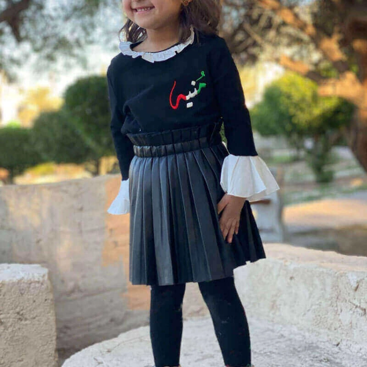 Picture of Black Top With White Cuffs And Collar For Girls 23SS0TB467172 (With Name Embroidery Option)