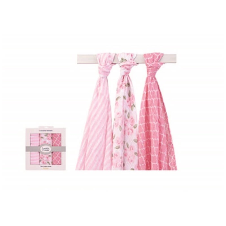 Picture of Three Pieces Pink Floral Engraved Cradle Cover For Newborn