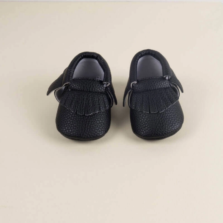 Picture of Black Soft Leather Shoes For Babies (With Name Printing Option)