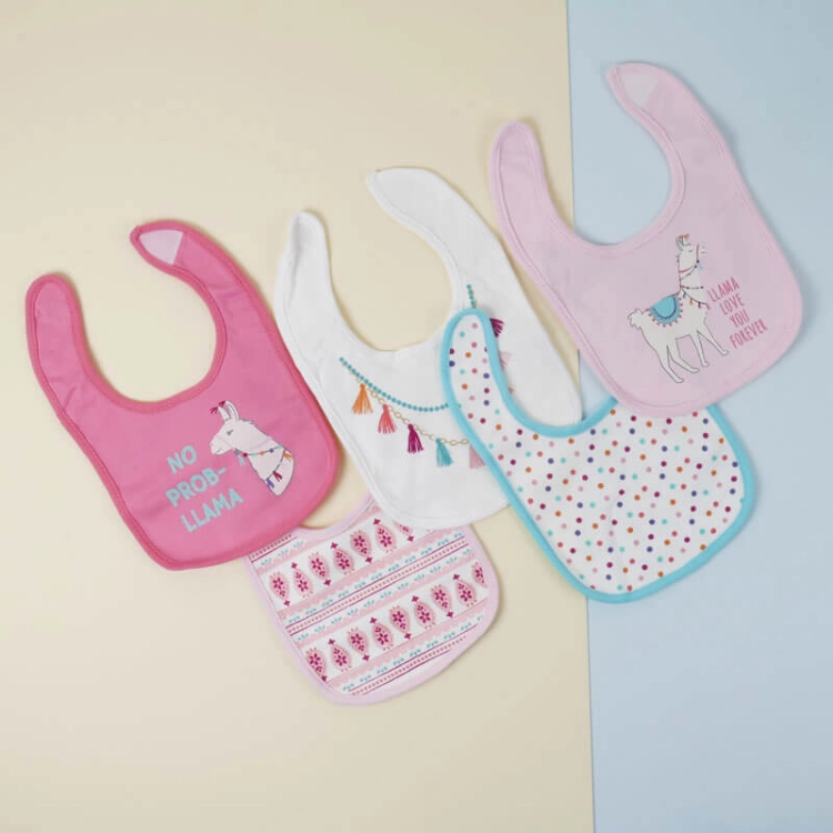 Picture of 5 Pcs Waterproof Pink Llama Bib Set For Baby