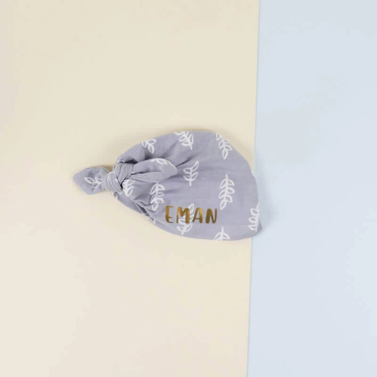 Picture of Grey Soft Knot Turban Cap For Newborn (With Name Printing Option) - Suitable For 0-6 Months
