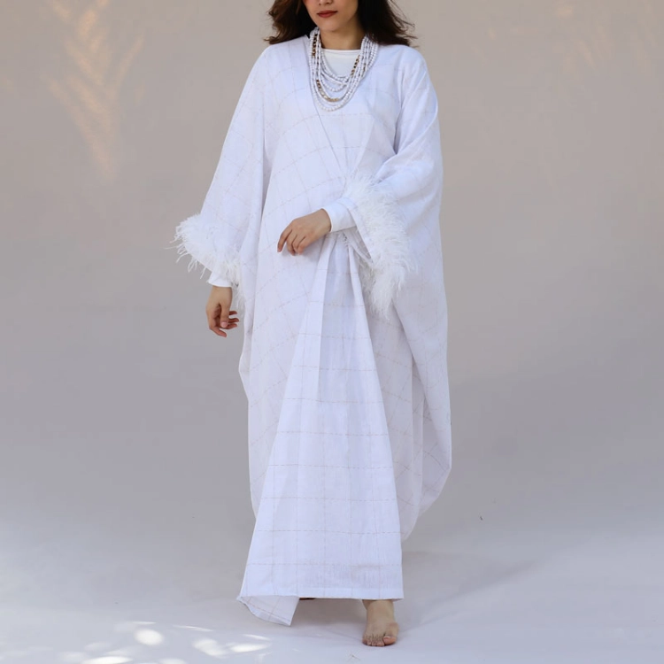 Picture of Pearl White Daraa With Feather Sleeves For Women
