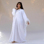 Picture of Pearl White Daraa With Feather Sleeves For Women