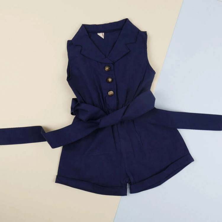 Picture of Navy Sleeveless Dress With Buttons For Girls (With Name Printing Option)