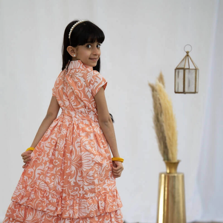 Picture of Orange And White Floral Daraa For Girls