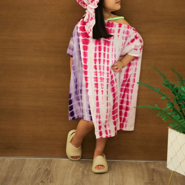 Picture of Tie Dye Off-Shoulder Summer Dress With Head Band For Girls