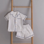 Picture of White And Navy Pajama Set For Kids (With Name Embroidery Option)