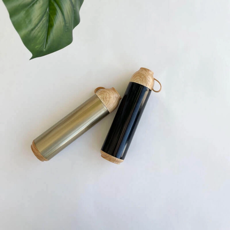 Picture of 500 ML Black Wooden Hot and Cold Beverage Bottle