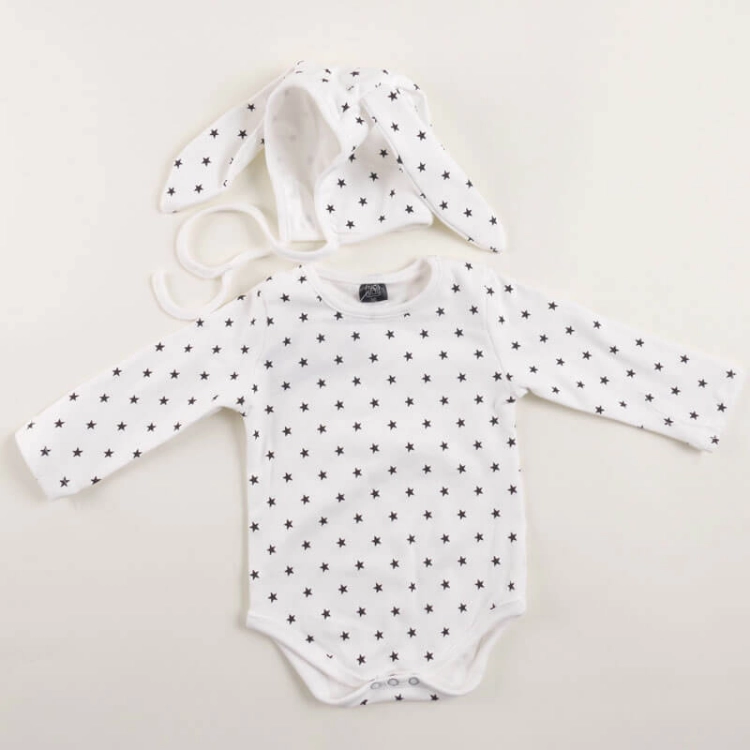 Picture of White Stars Baby Suit With Bunny Cap (With Name Embroidery Option)