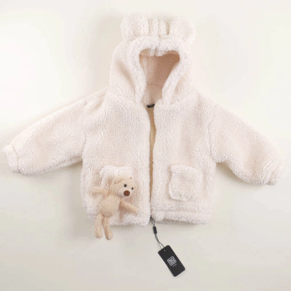 Picture of Off White Teddy Jacket Hoodie For Baby Girl (With Name Embroidery Option)