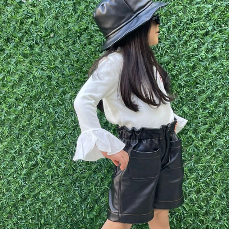 Picture of Black Leather Shorts With Hat For Girls