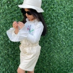 Picture of Off-White Leather Shorts With Hat For Girls