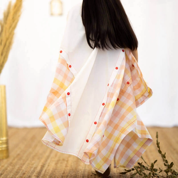 Picture of Yellow Orange Checkered Daraa For Girls