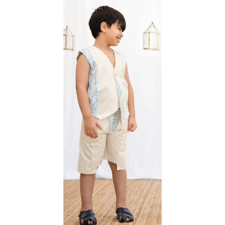 Picture of Blue Sherwal With Vest Ramadan Set For Boys (With Name Embroidery Option)