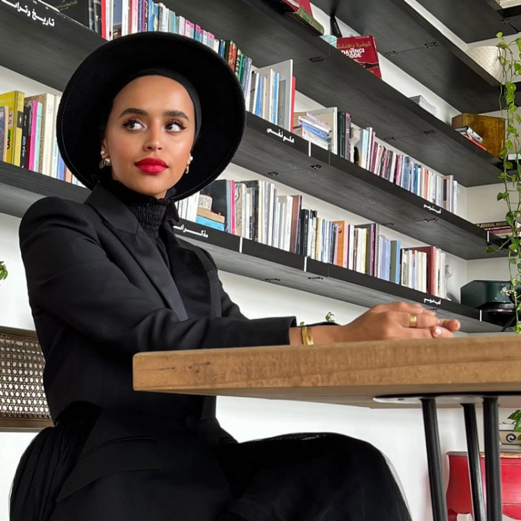 Picture of Black High Neck Top From Lulwa Alkhattaf