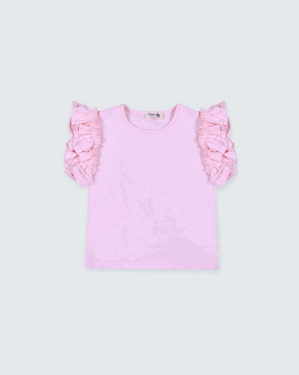 Picture of Tiya Pink Ruffled Blouse On The Sleeve For Girls(With Embroidery Option)