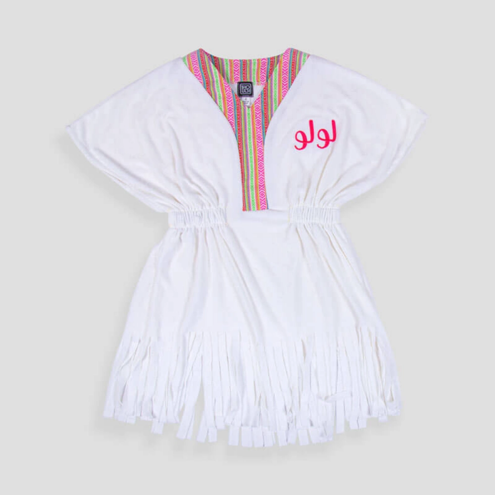 Picture of White Sadu Towel Dress For Girls (With Name Embroidery Option)
